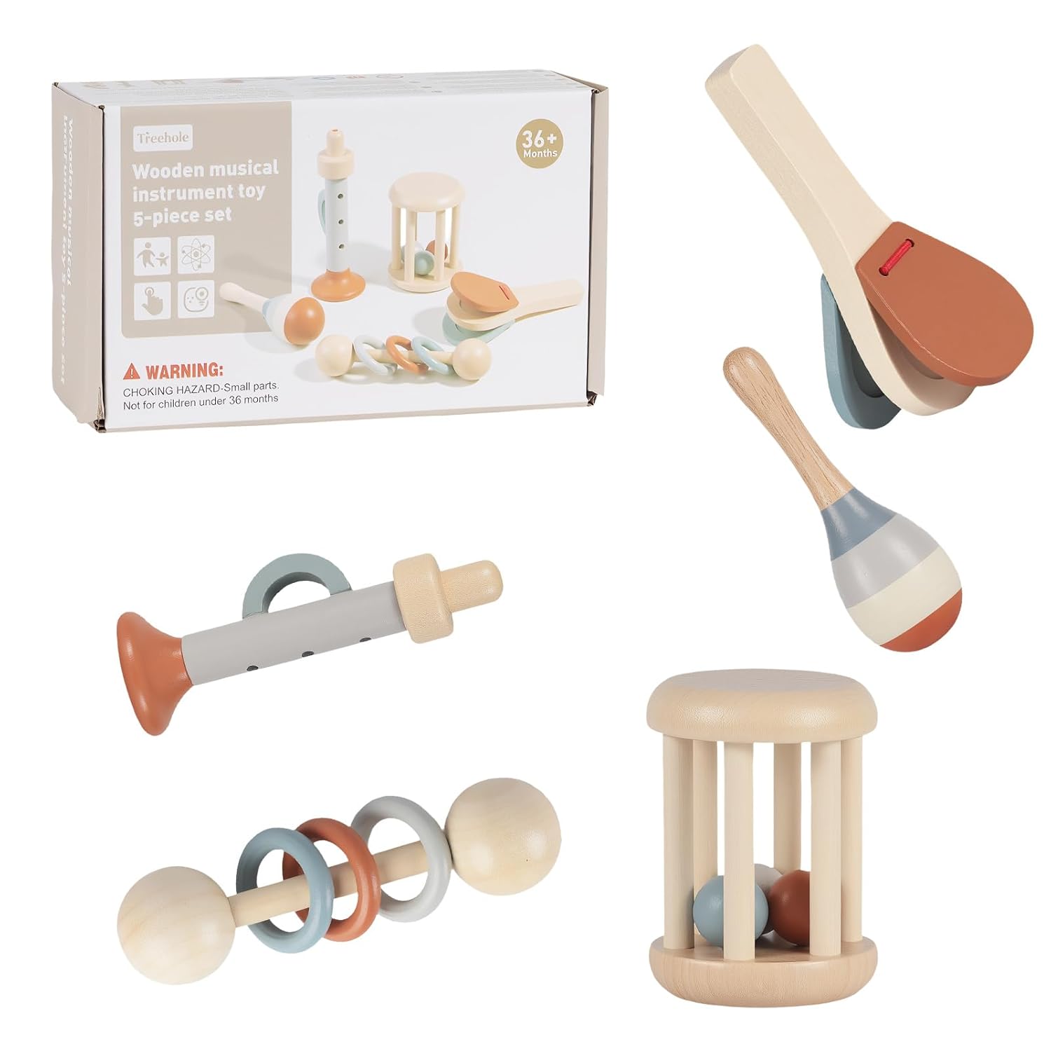 Thumbnail 6 de Lixstyea Montessori-Holz-Rasseln (6er-Set) – Musik-Sensorik-Spielzeug für Babys