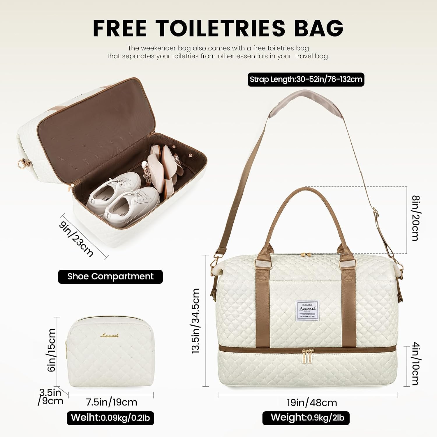 Detalle 2 de LOVEVOOK borsa da viaggio donna/duffel grande con organizer, scomparto scarpe e lavaggio separato