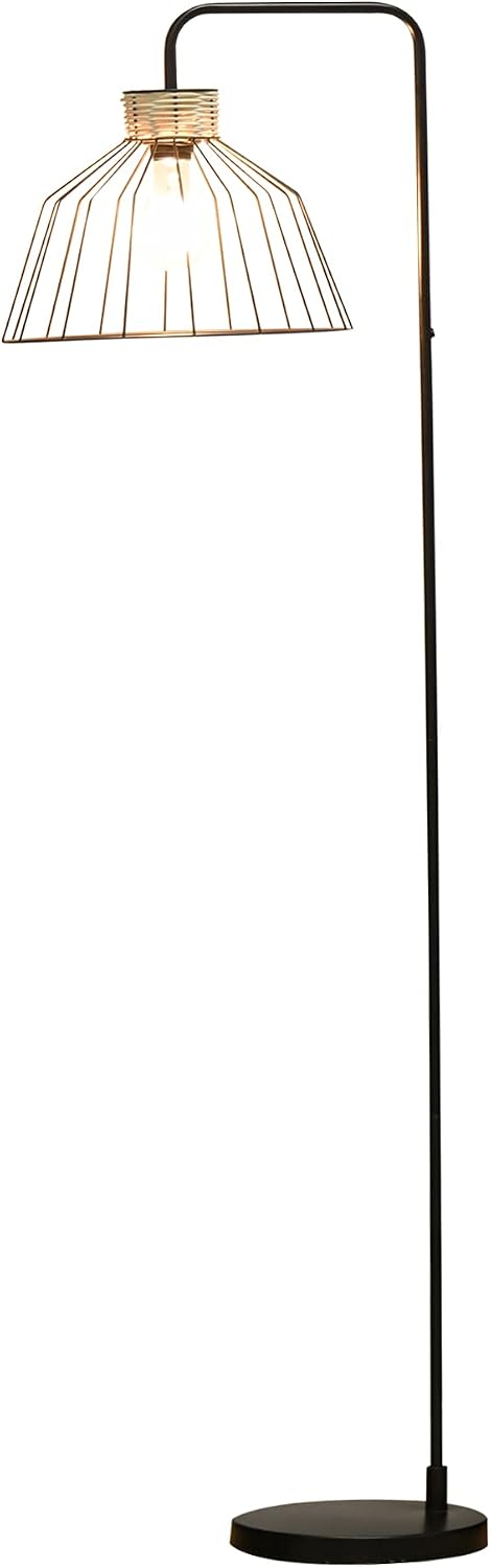 Detalle de HOMCOM Lampadaire à pied design élégant en métal et rotin noir – 44 x 34 x 154 cm, base E27