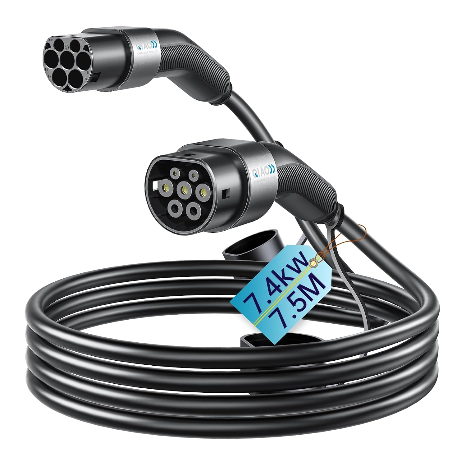 Detalle de QIAO Type 2 EV charging cable 22kW 7.5m