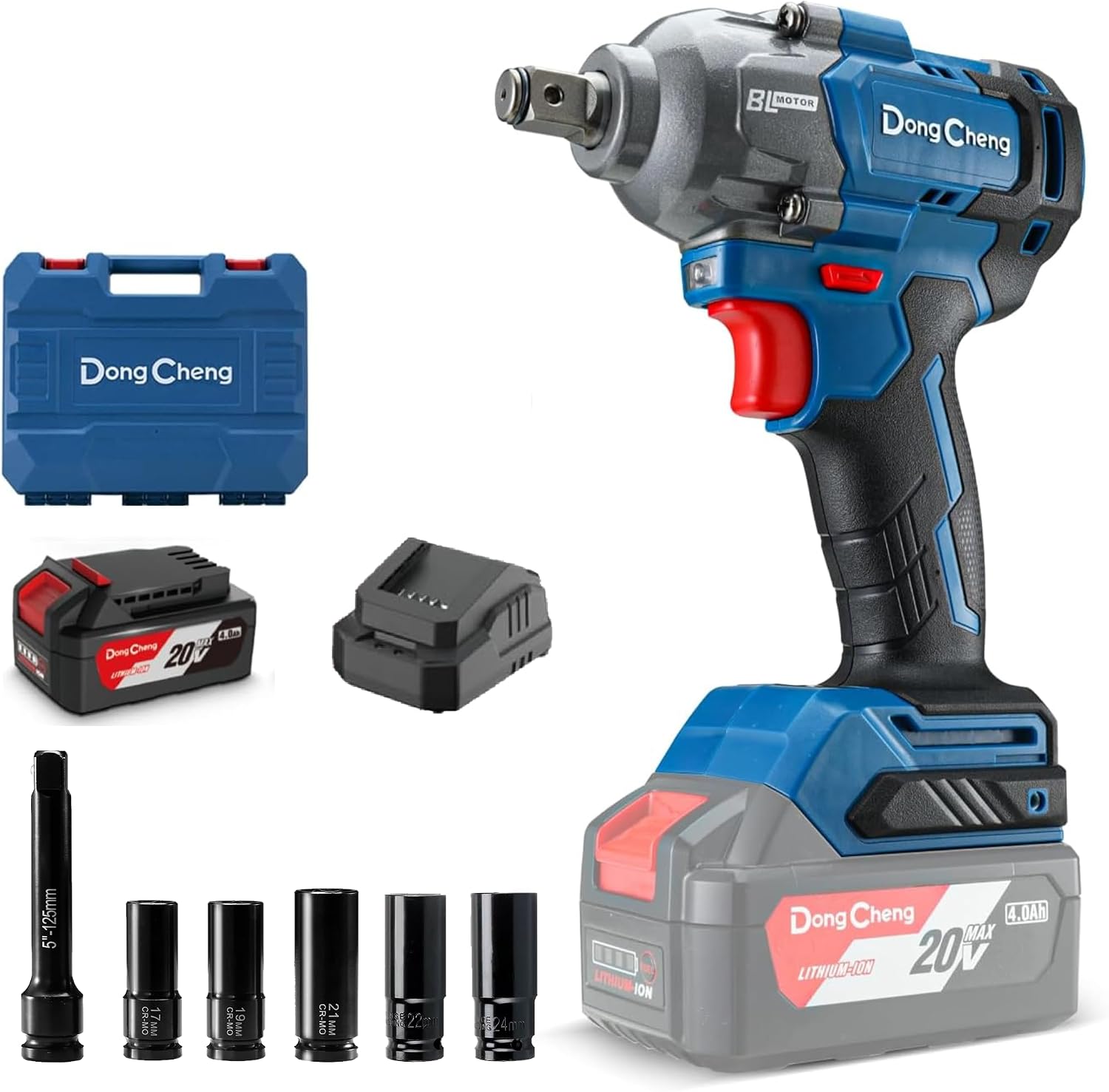 Detalle de Dong Cheng 20V Brushless Impact Wrench 910Nm cordless 1/2in, 4-speed kit with 4.0Ah battery & charger