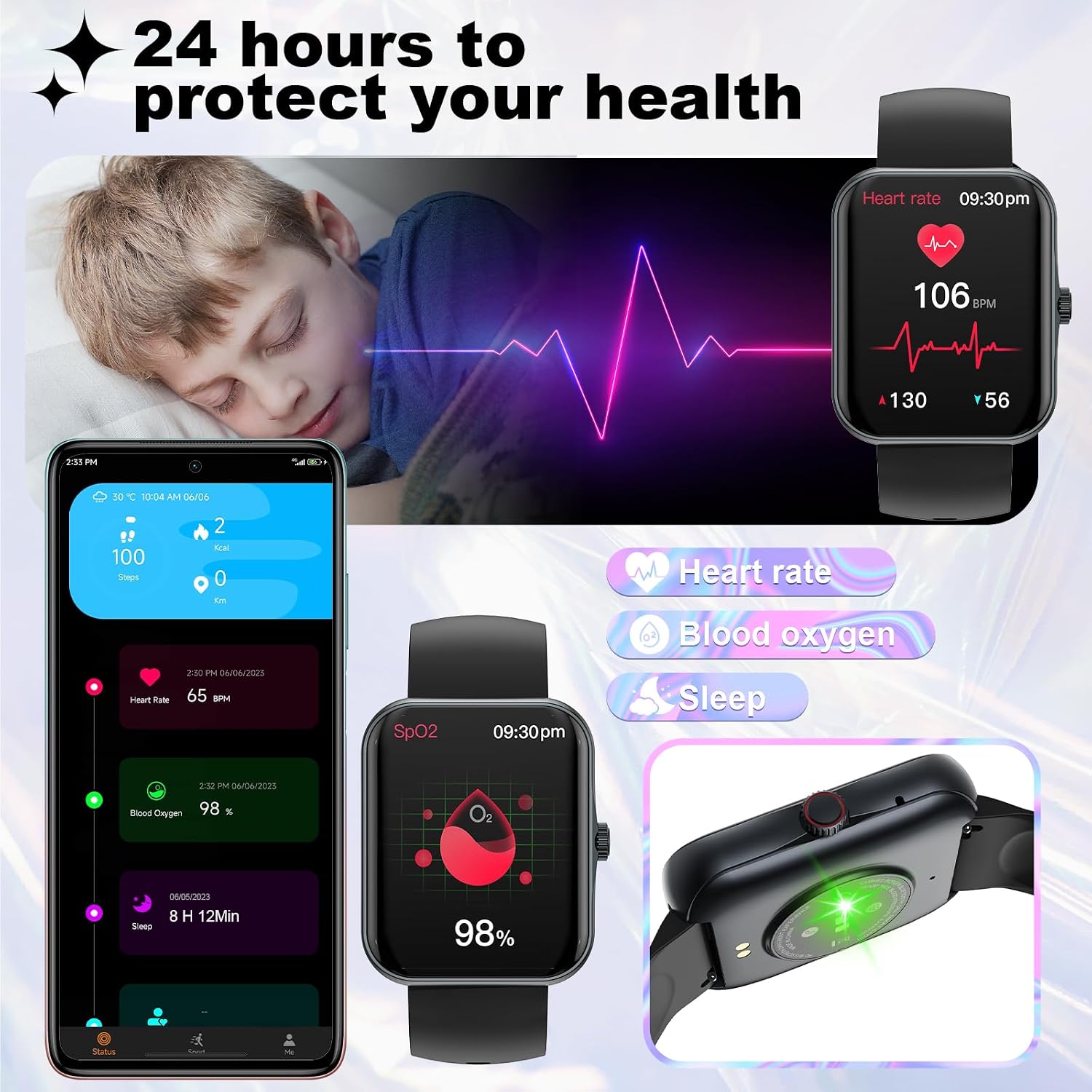 Detalle de PTHTECHUS Smartwatch Kids S80K-Black: Orologio Fitness 1.69" con Contapassi, Notifiche e 25 Modalità Sportive