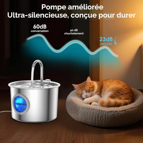 Detalle de Fontaine à Eau pour Chat 2,2 L INOX JLVDXN – eau en mouvement et filtration efficace