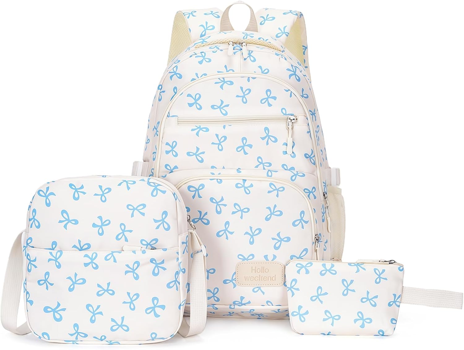 Detalle de Aucuu Aesthetic School Bag Set for Girls (3 pcs) – Bow Backpack with Crossbody Bag & Pencil Case