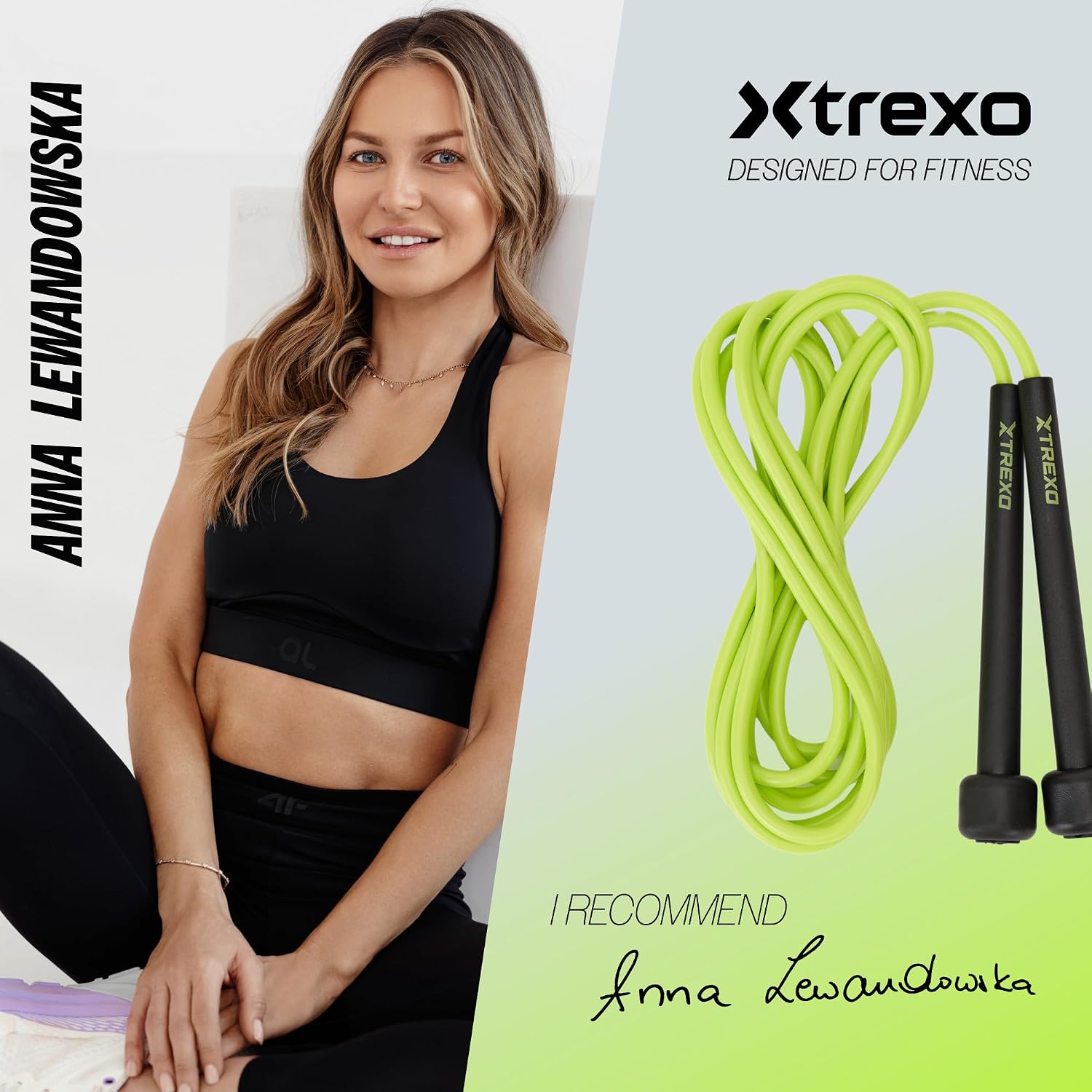Detalle de TREXO Basic Corde à sauter Fitness – longueur ajustable jusqu’à 275 cm, légère et confortable