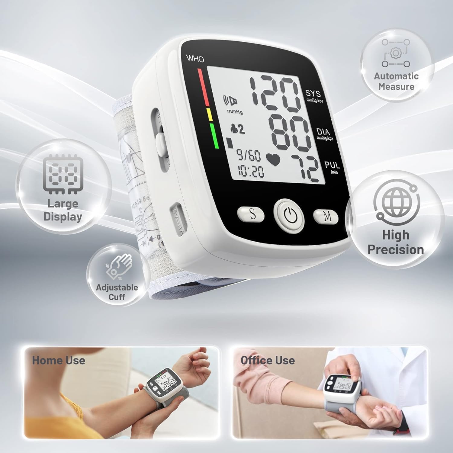 Detalle 2 de MBUPAI CK-W355 Wrist Blood Pressure Monitor, Rechargeable, 5.3–7.7-Inch Cuff