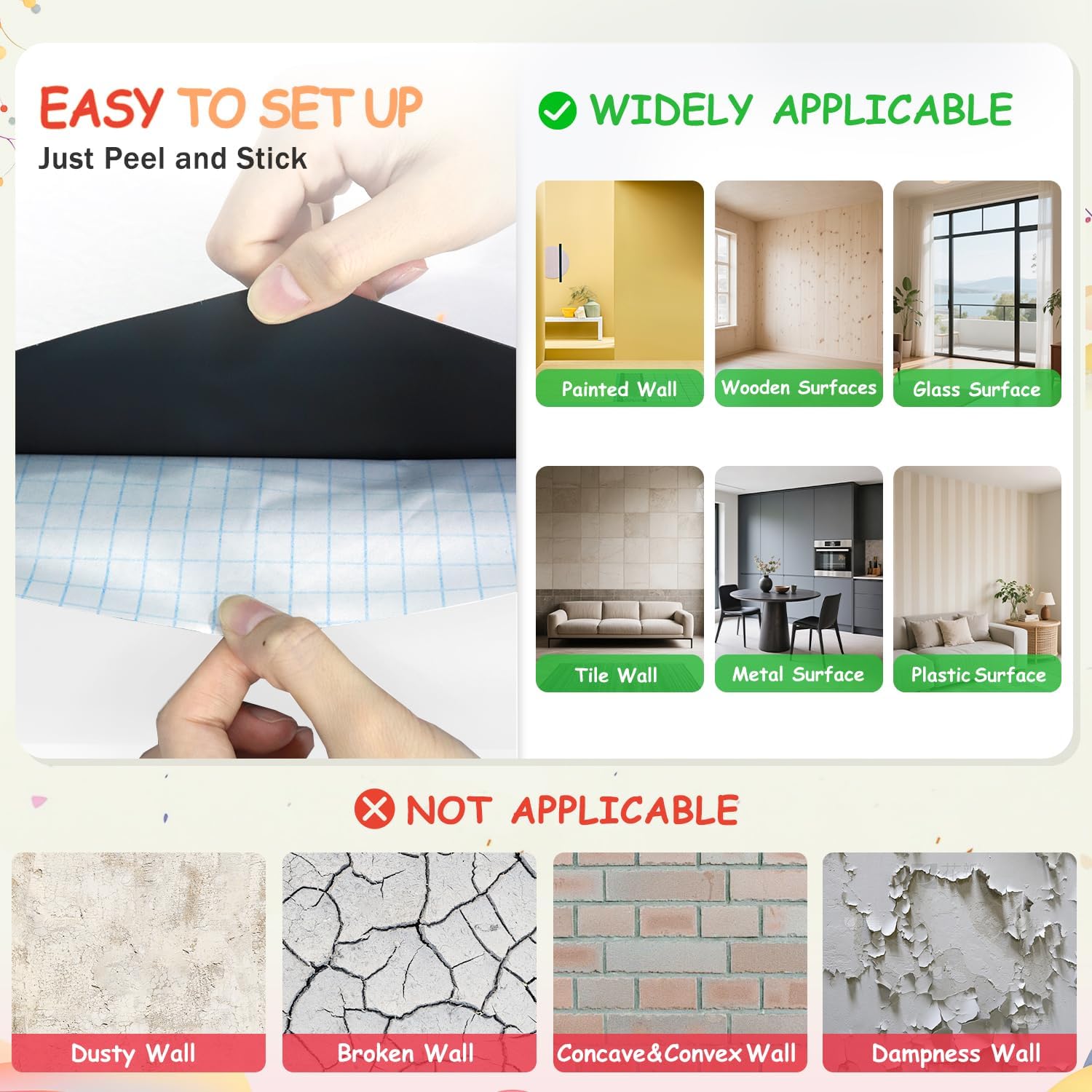 Thumbnail 6 de FANPROMS Magnetic Wall Decal, 120 x 45 cm White Chalkboard Sticker