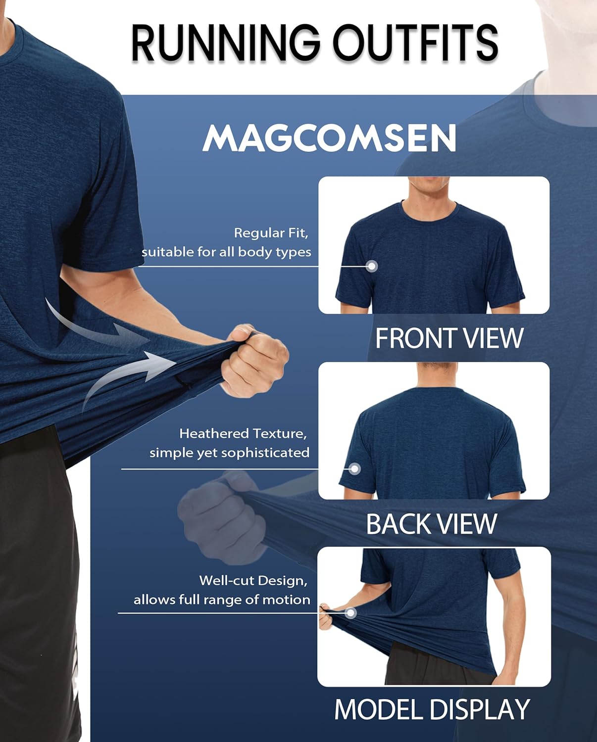 Thumbnail 6 de MAGCOMSEN Men’s Running T-Shirts Short Sleeve Quick Dry Gym Training Tops (Heather Grey)