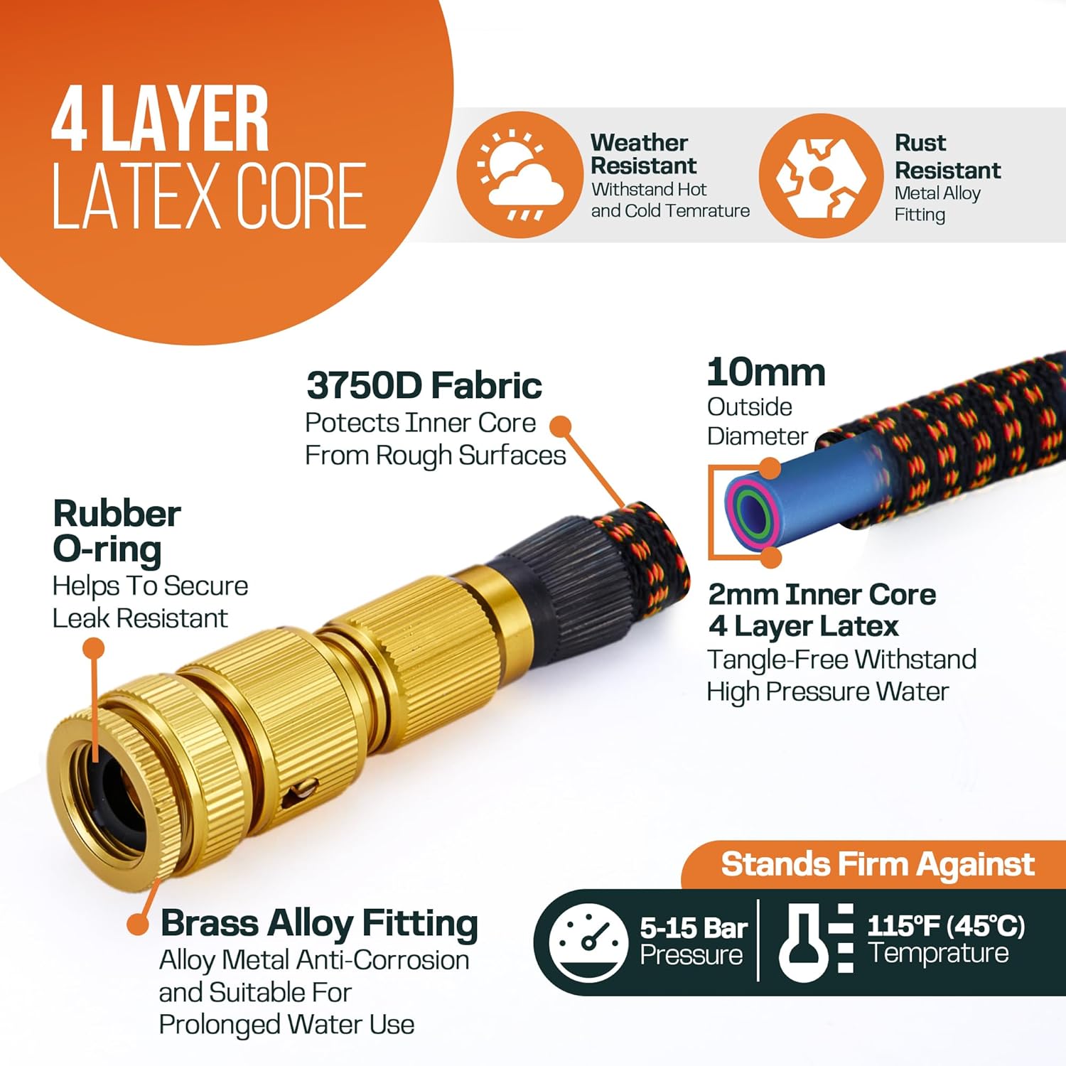 Detalle de MOSII 100FT Expandable Garden Hose Pipe – Flexible 3x Extendable with 10-Pattern Nozzle
