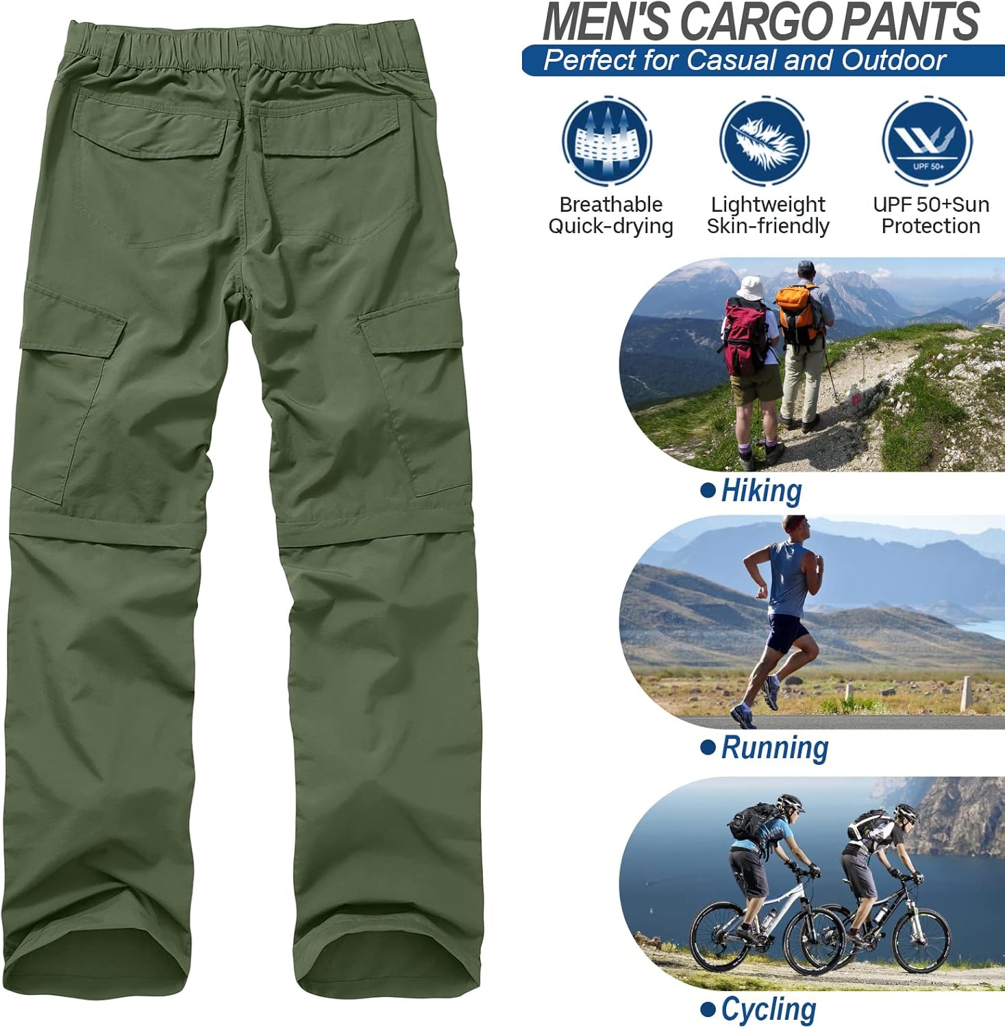 Detalle 2 de Men's Hiking Pants Quick Dry Lightweight Fishing Convertible Zip-Off Safari Trousers
