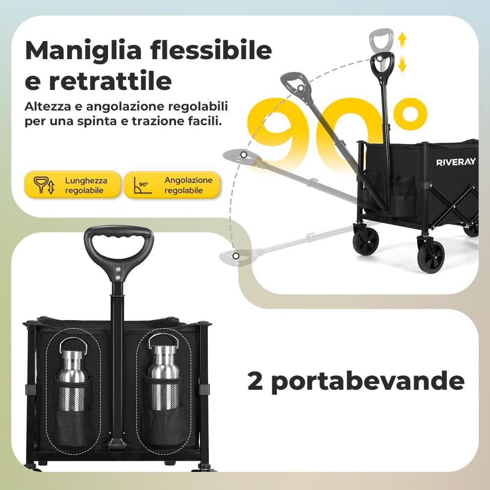 Thumbnail 4 de RIVERAY Carrello da Campeggio Pieghevole 120L – Portatile, 100 kg, Ruote Tutti Terreni