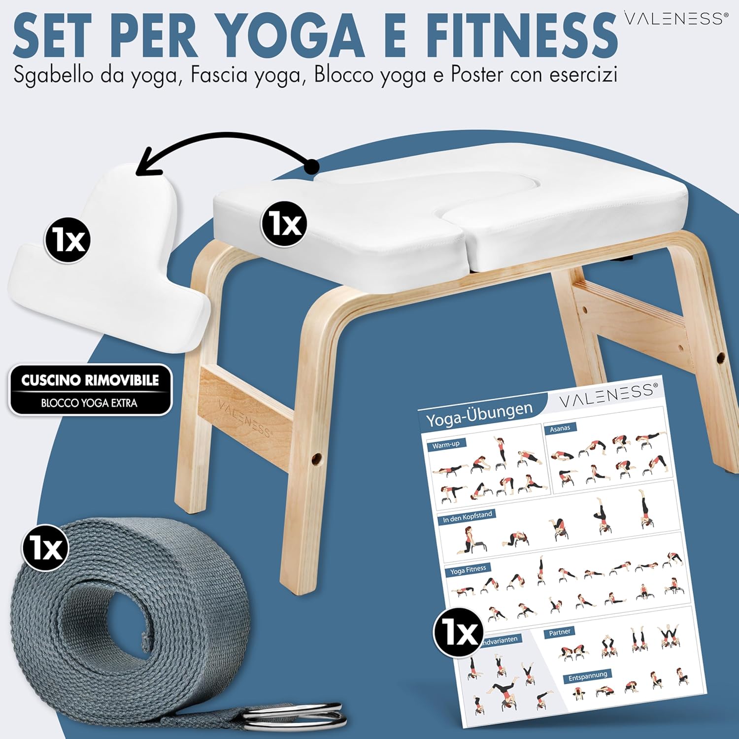 Thumbnail 2 de VALENESS sgabello yoga per verticali con cinturón, poster e yogablock fino a 150 kg