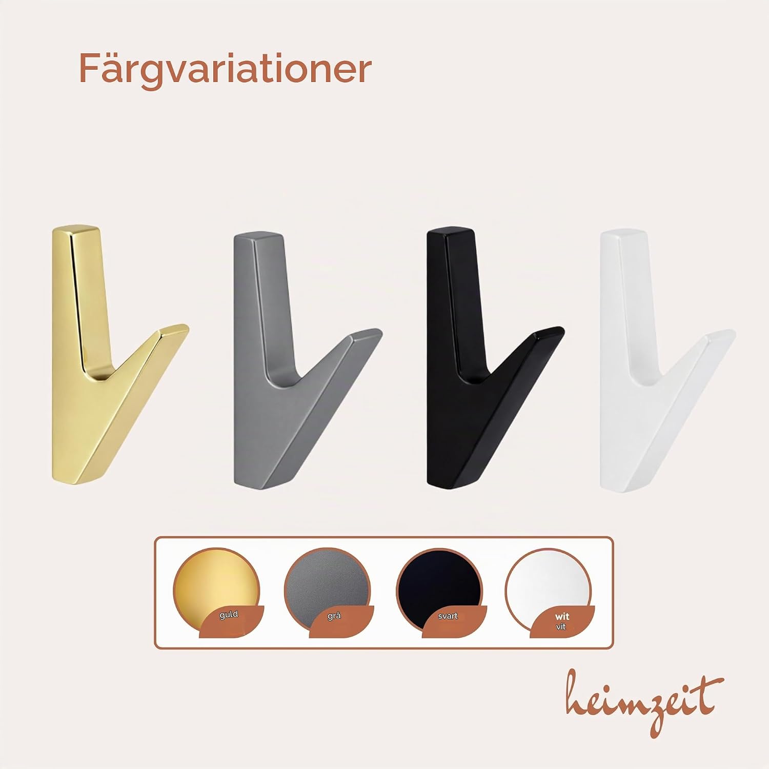 Detalle 2 de heimzeit Volt klädkrokar för väggmontering, 4-pack i grå zink