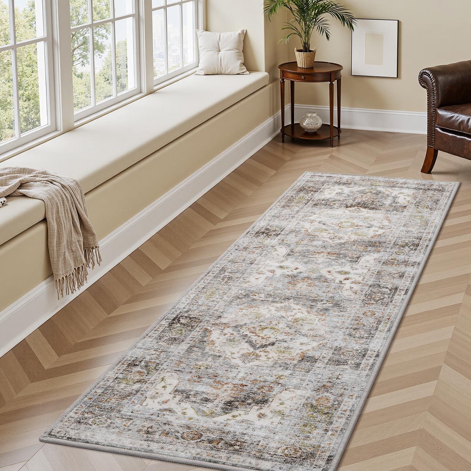 Thumbnail 6 de AMOAMI 9x12 Vintage Soft Blue Area Rug with Non-Slip Backing (Washable)