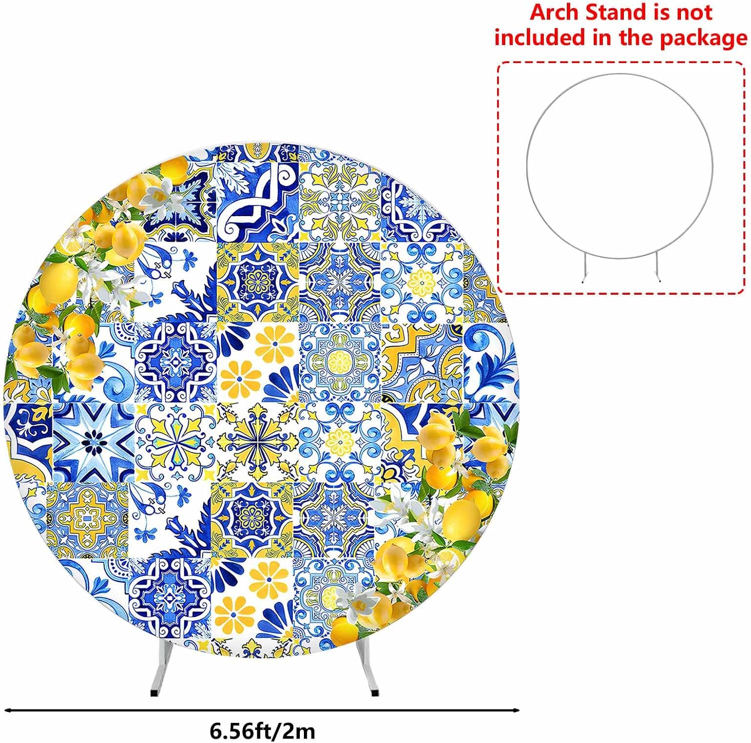 Thumbnail 1 de MEHOFOND 2m Round Backdrop — Yellow Lemon and Blue Tiles