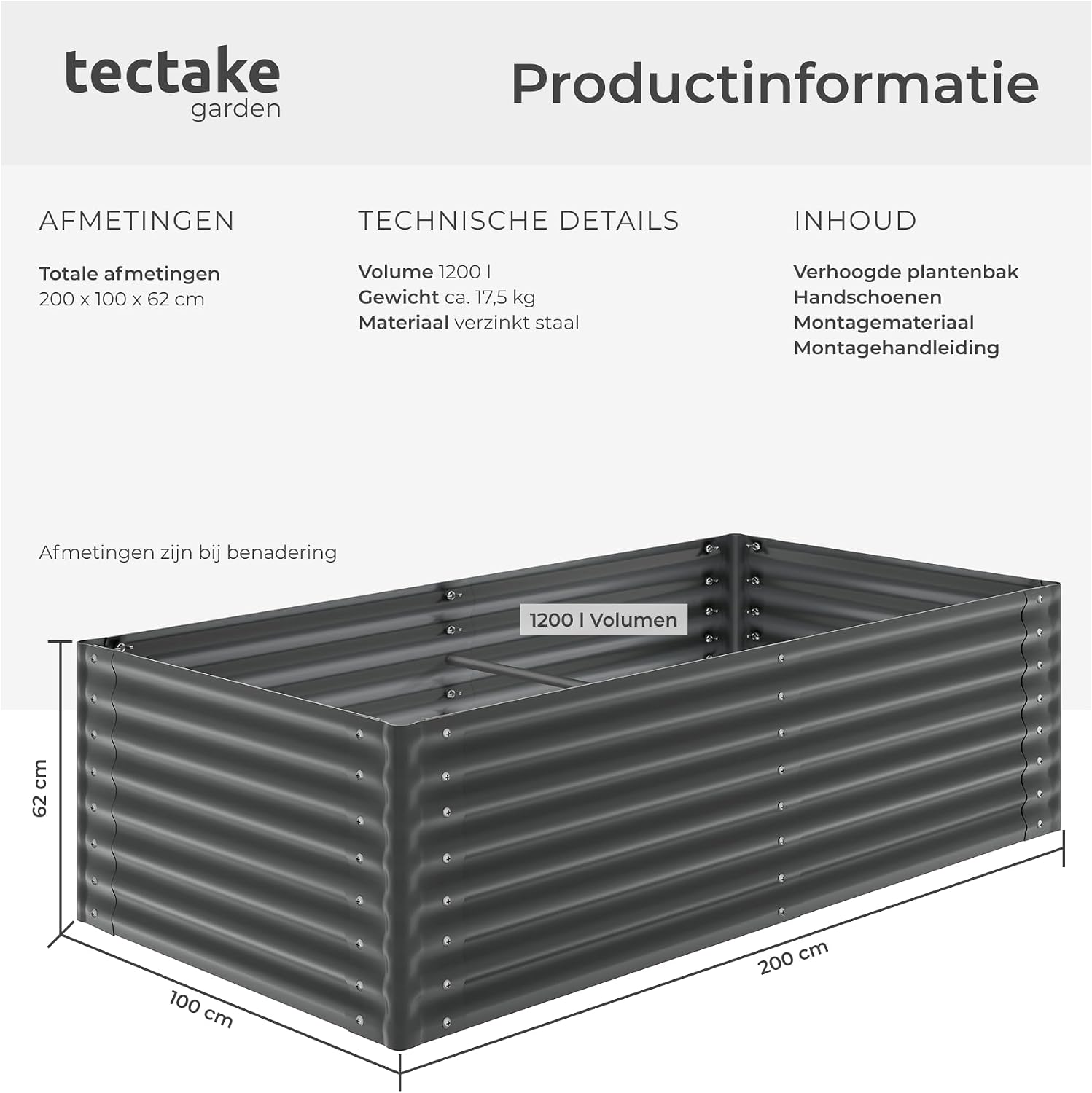 Thumbnail 5 de tectake 406437 verhoogde plantenbak van verzinkt staal, 1200 liter