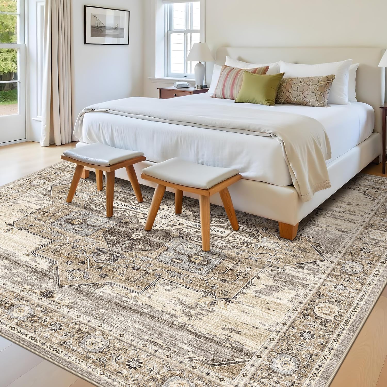 Detalle 2 de RUUGME Soft 11x11 Beige Area Rug (Stain Resistant, Washable) with Non-Slip Backing