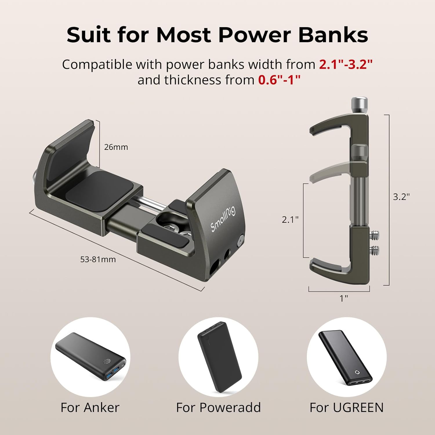 Thumbnail 1 de SMALLRIG 2790 Support aluminium pour powerbank (pince pour batteries externes 53 à 81 mm)