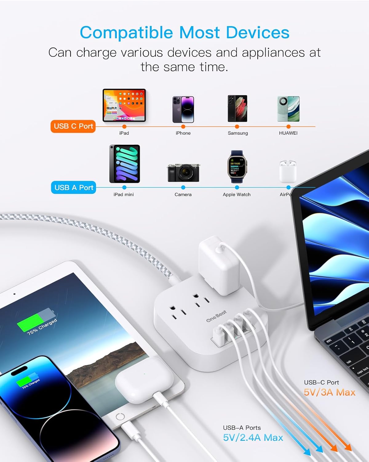 Thumbnail 6 de One Beat Power Strip 22.5W USB-C Charging Station 🔌