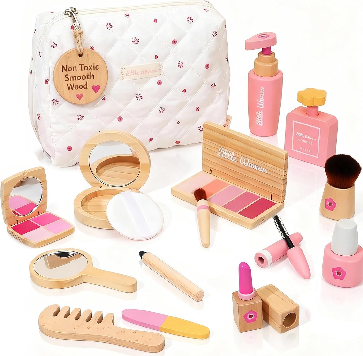 Detalle de Wooden Pretend Makeup Kit for Toddlers — Non-Toxic, Mess-Free Play Set for 1–3 Year Old Girls