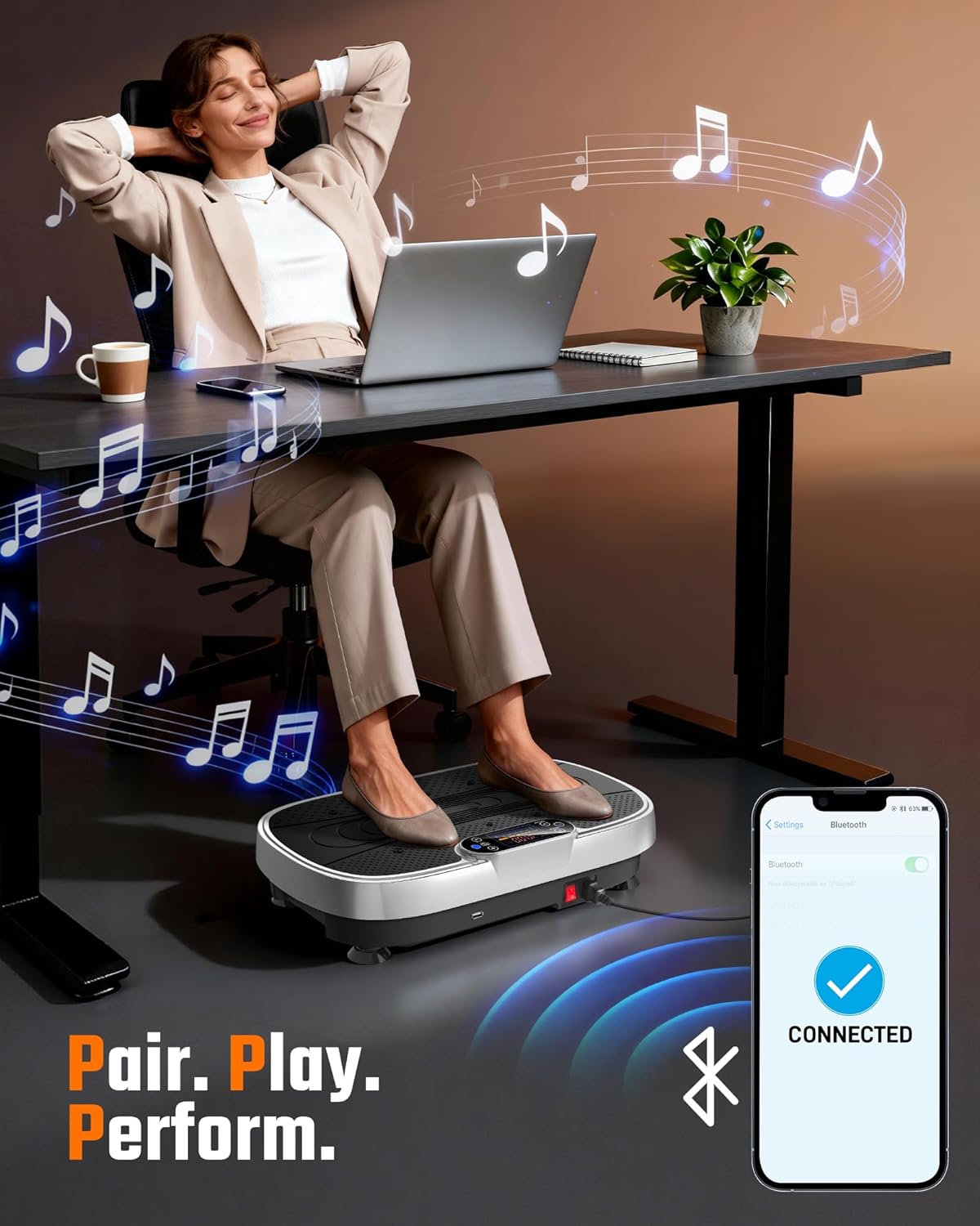 Thumbnail 5 de Renoj vibration plate exercise machine with speaker, adjustable speed, and resistance bands (up to 330 lb)