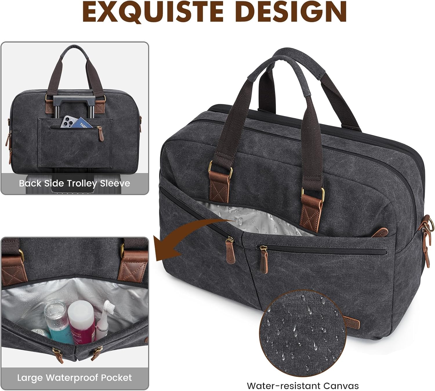 Detalle de S-ZONE Sac de Voyage Toile Vintage Extensible – 50% d’espace en plus