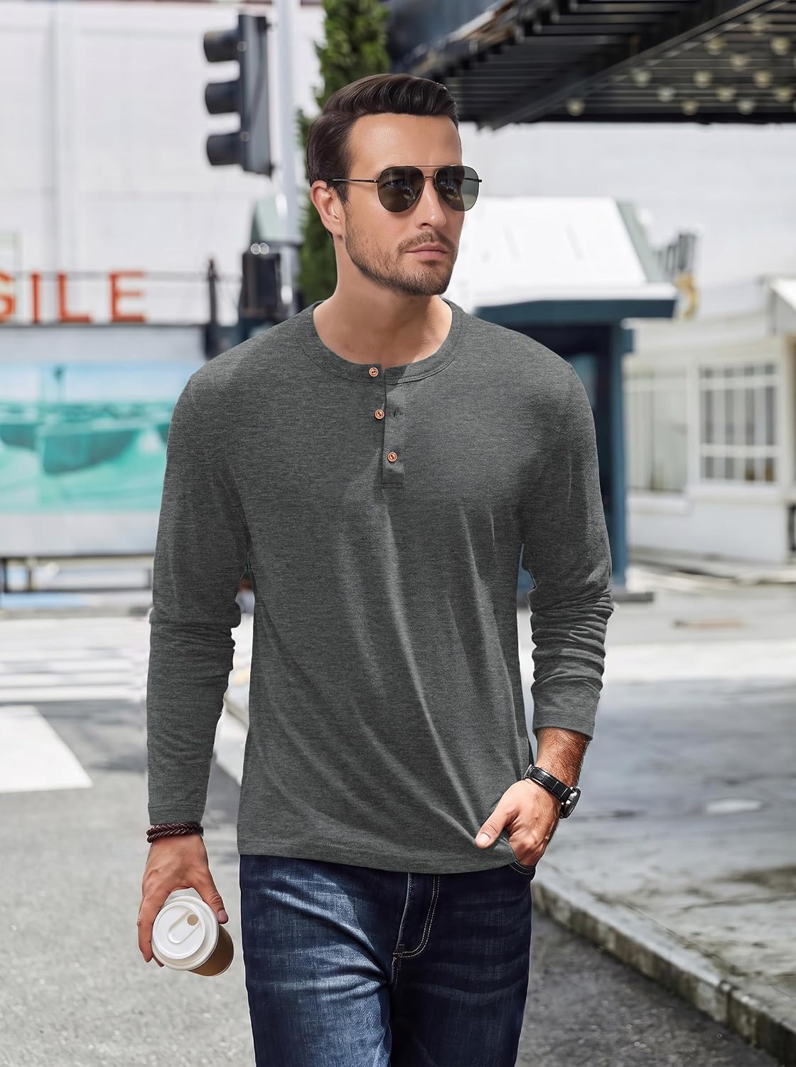 Thumbnail 2 de PEGENO Men's Henley Shirt Cotton