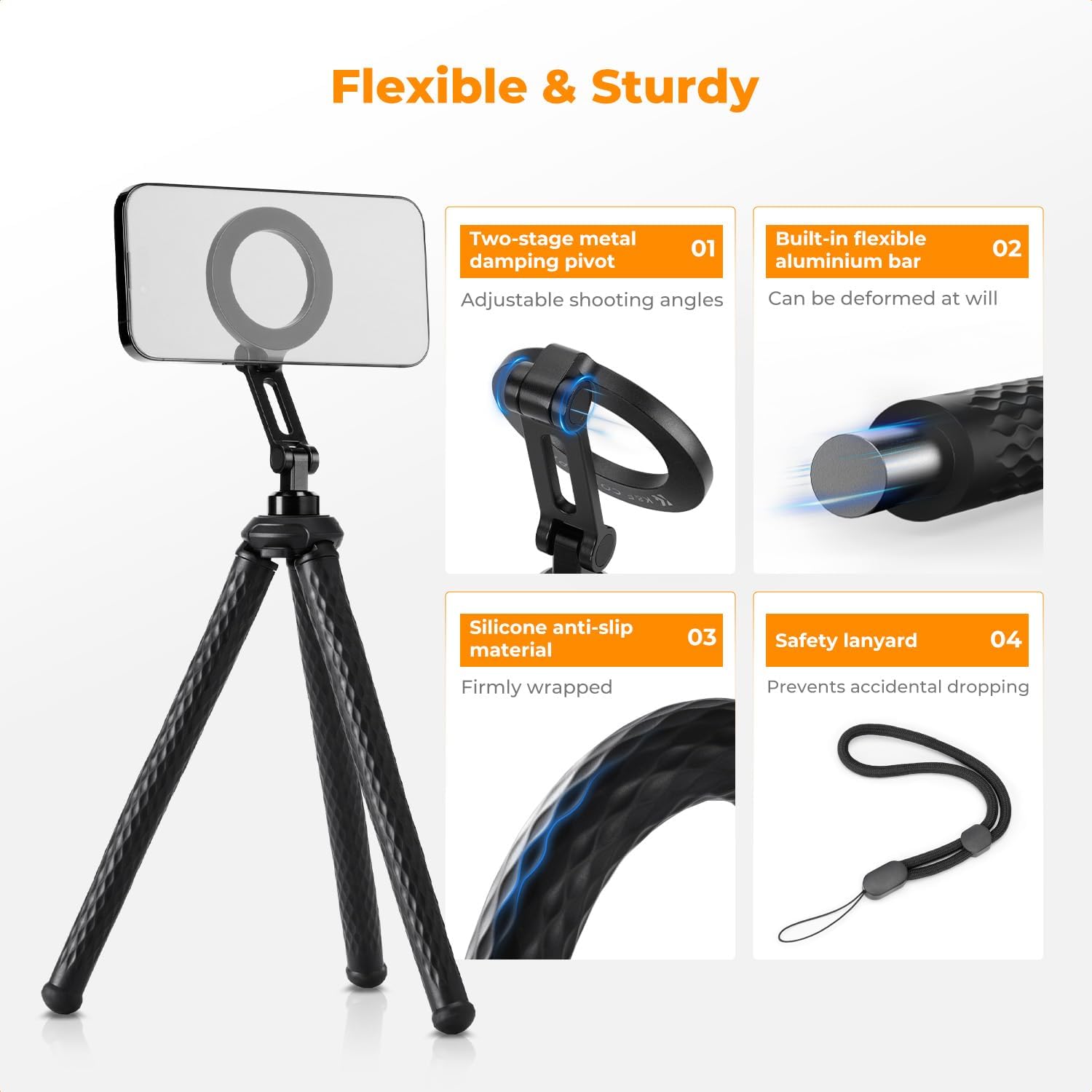 Detalle de K&F CONCEPT Magnetic Flexible Phone Tripod review