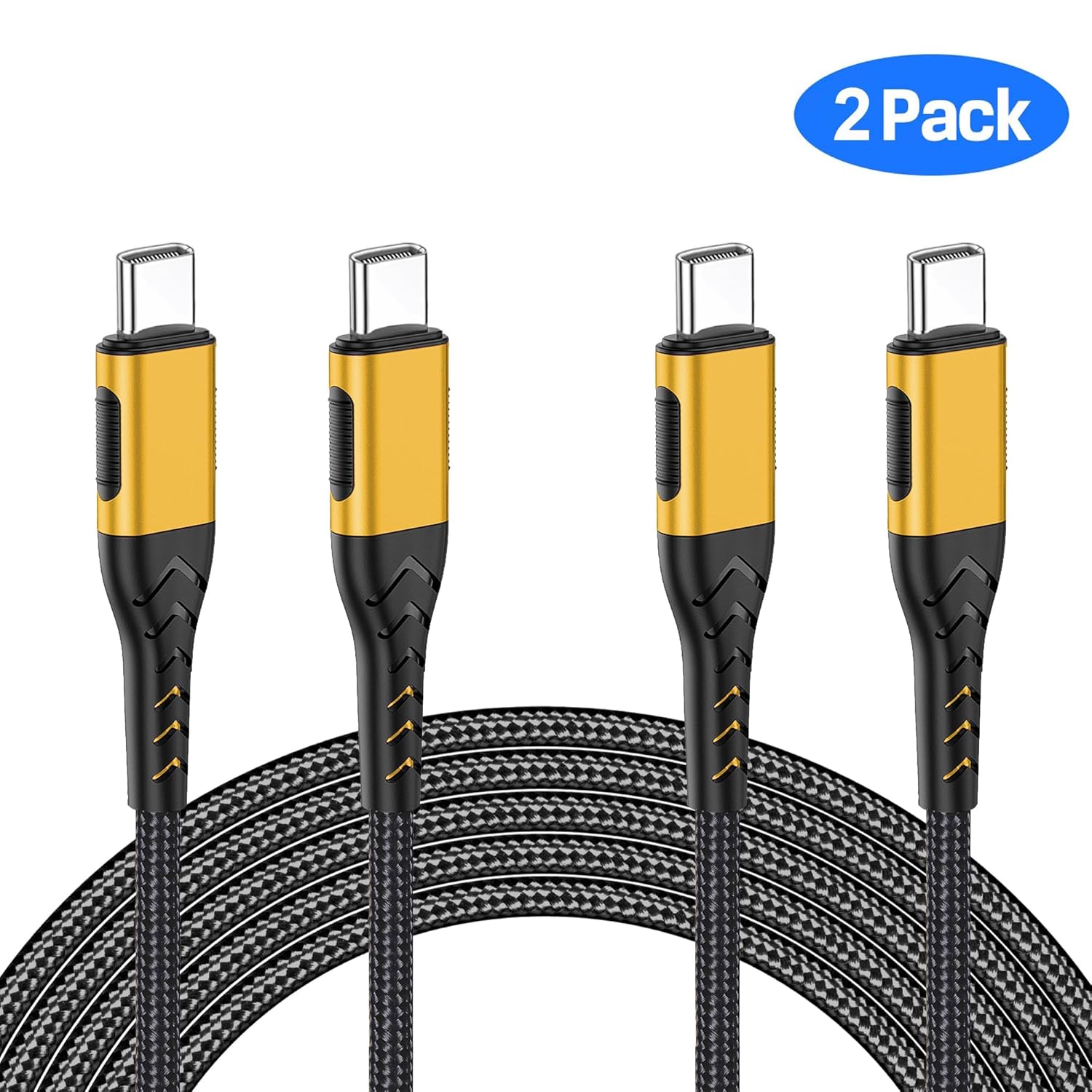 Thumbnail 4 de Durcord USB C to USB C Cable (2-Pack) — 6ft, 100W Fast Charging, Gold Braided