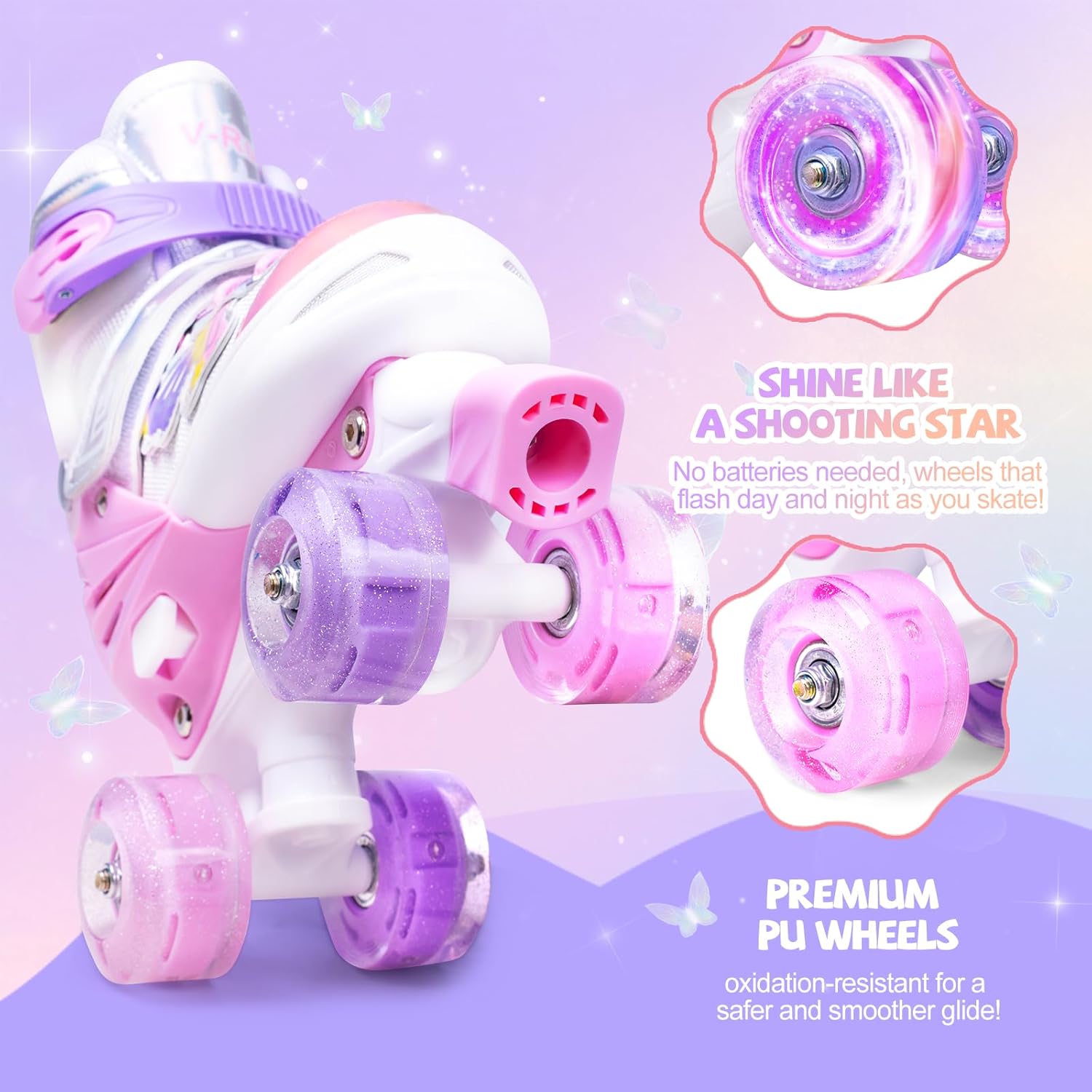 Detalle de HolaDream Adjustable Kids Roller Skates with Light Up Wheels and Safety Protection