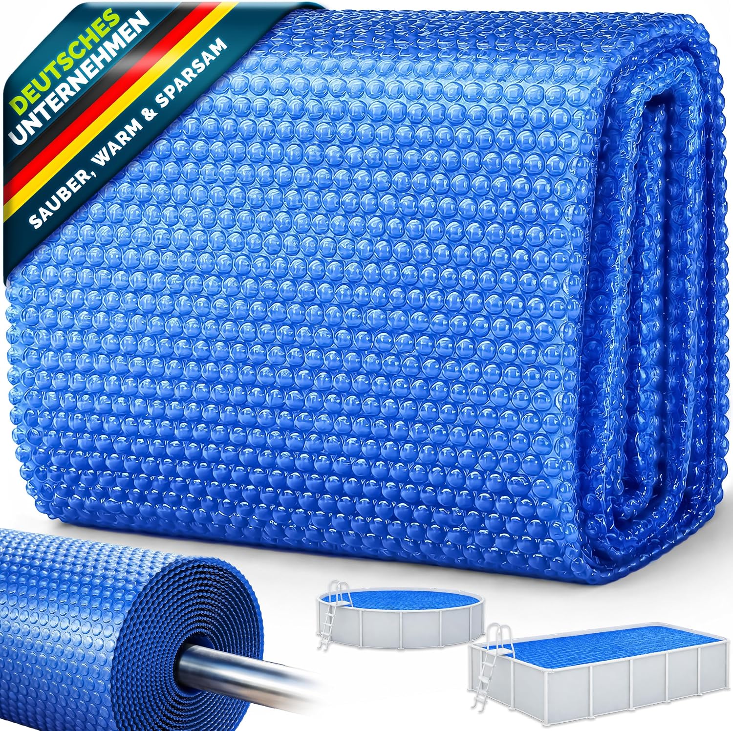 tillvex Pool Solarabdeckplane Rund & Rechteckig – 120 µm, 1000x500 cm, blau