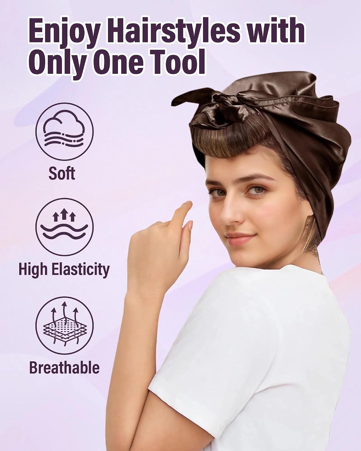 Detalle 2 de Heatless Hair Curler Overnight Curls-3 Pcs No Heat Curling Blowout Rods with Satin Scarf