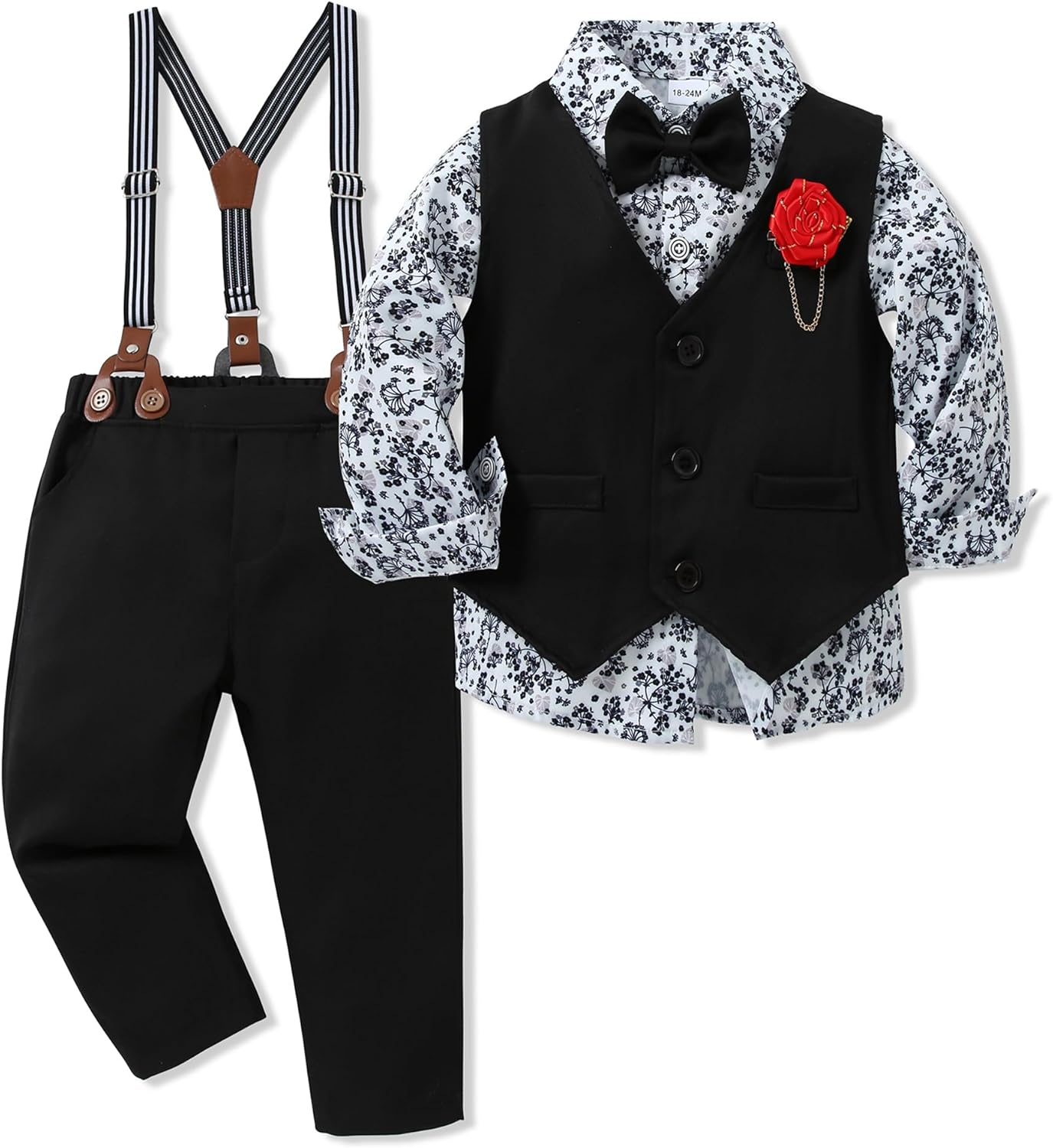 Detalle de WESIDOM 6-Piece Toddler Formal Suit Set: Dress Shirt, Bow Tie, Vest, Suspenders, Boutonniere & Pants