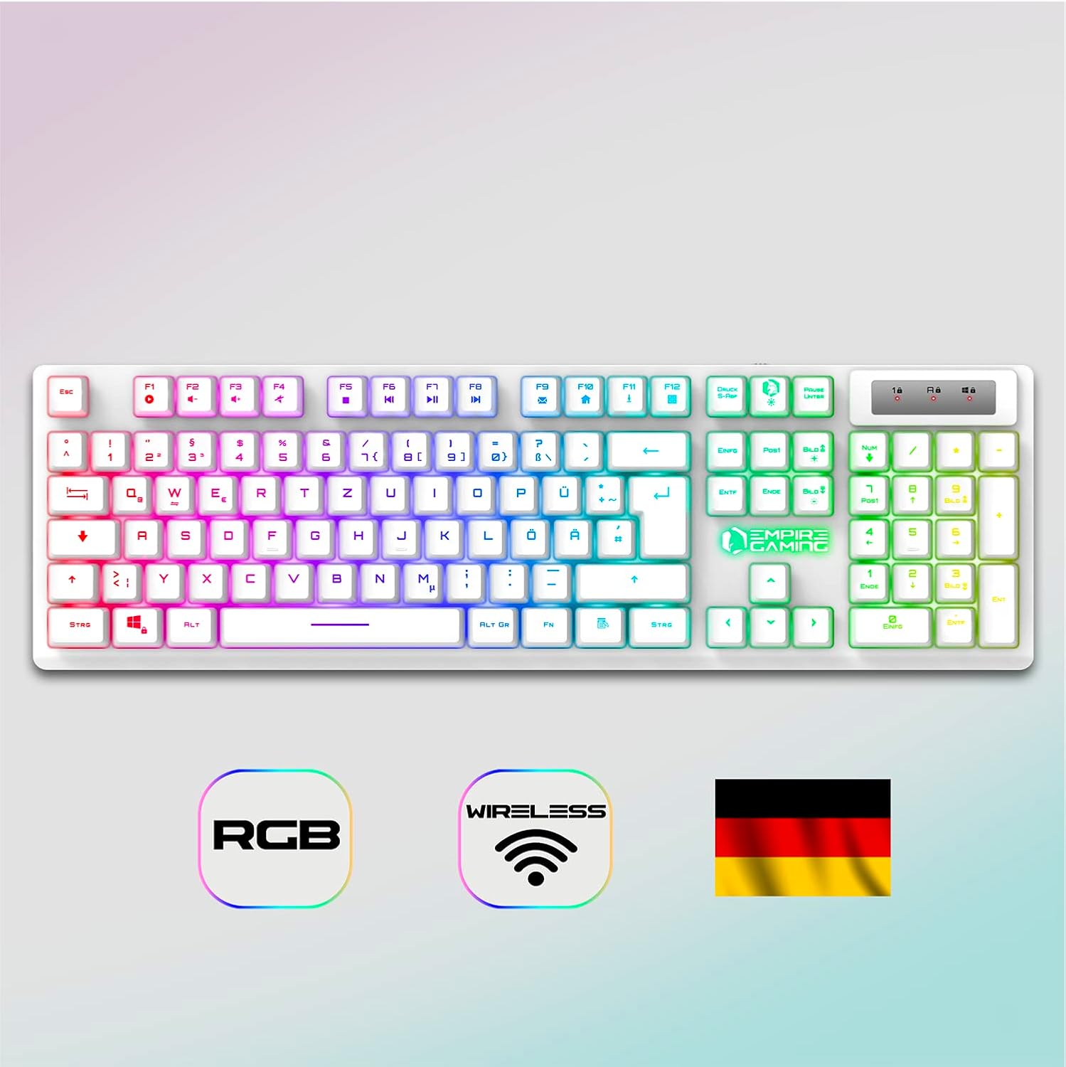 Thumbnail 1 de Empire Gaming Armor RF800 Wireless Gaming-Set (2,4 GHz) mit QWERTZ-Tastatur, RGB-Maus (4.800 DPI) & Mauspad – Weiß