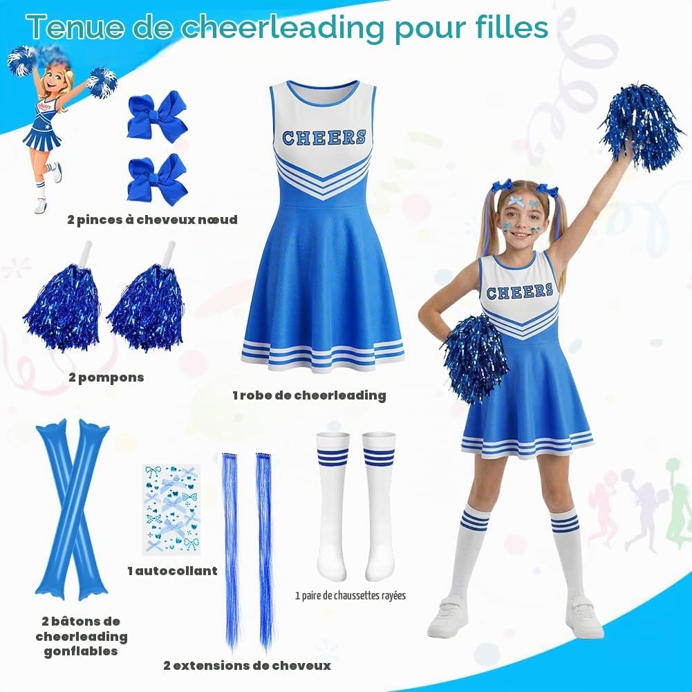 Thumbnail 3 de AYBUY cheerleaderkostuum voor meisjes, 11-delige set in rood en blauw