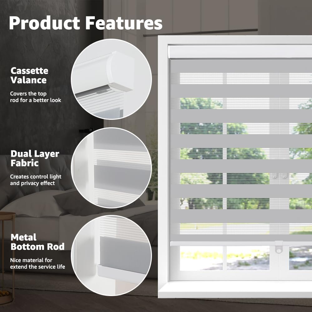 Detalle de SEEYE Cordless Zebra Blinds 36 x 90 in