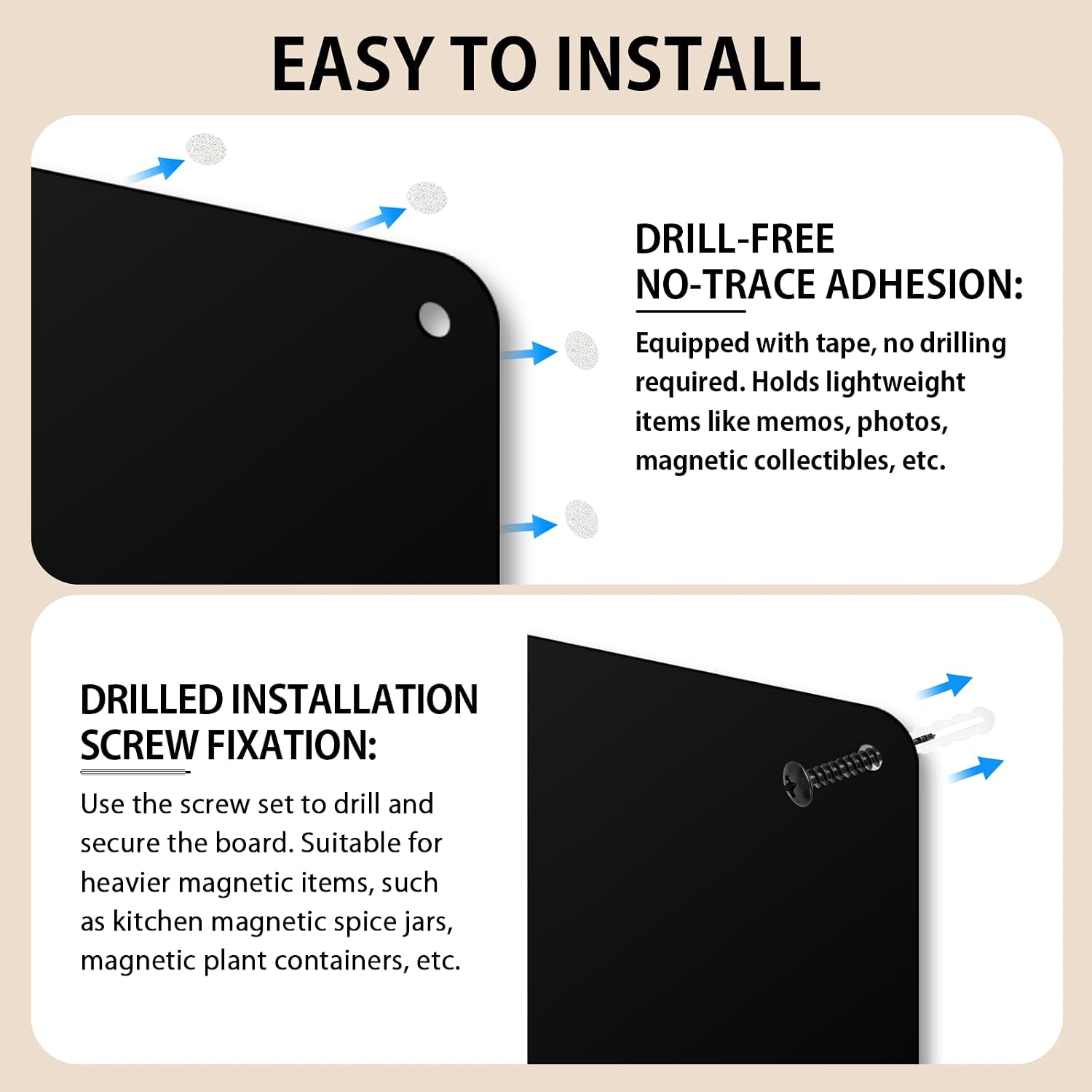 Detalle de ALANGDUO Magnettafel Schwarz 40 x 59 cm – Große Magnetwand für Küche, Büro und Wohnzimmer