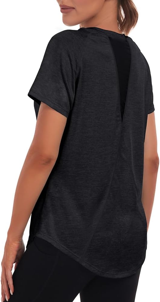 Detalle 2 de Jlowesun Damen Sport-Shirt kurzärmelig mit Mesh-Rücken und schnell trocknendem Funktionsmaterial