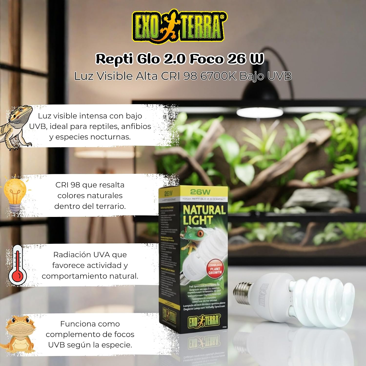 Detalle 2 de Exo Terra PT2191 Repti Glo 2.0 Compactlamp 25 W met E27-fitting