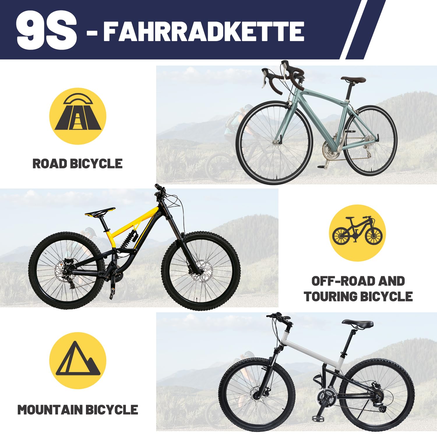 Detalle de Wicbb 9-fach Fahrradkette 116 Glieder mit Kettenschloss – 9S MTB/Rennrad