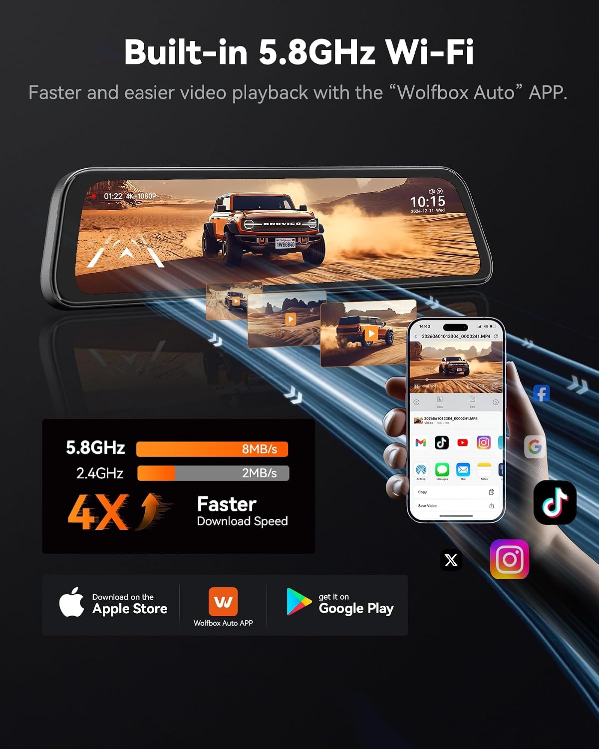 Thumbnail 3 de WOLFBOX G840S 12" 4K mirror dash cam with GPS