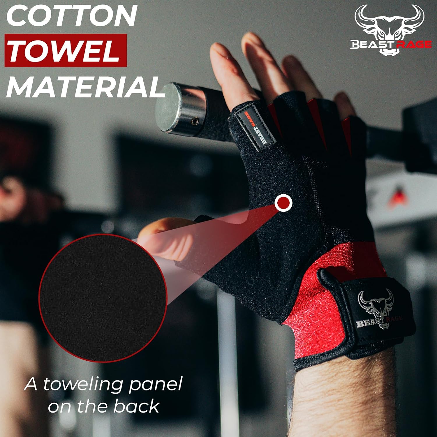 Detalle 2 de BEAST RAGE Gym Gloves, Half-Finger with Padded Grip and Breathable Stretch