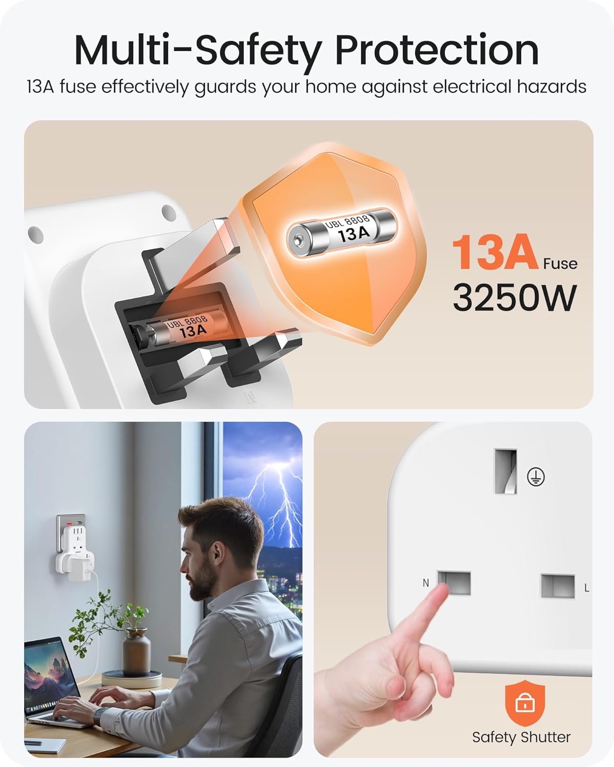 Thumbnail 5 de LENCENT Plug Extension Socket 13A with 3 USB ports 🔌