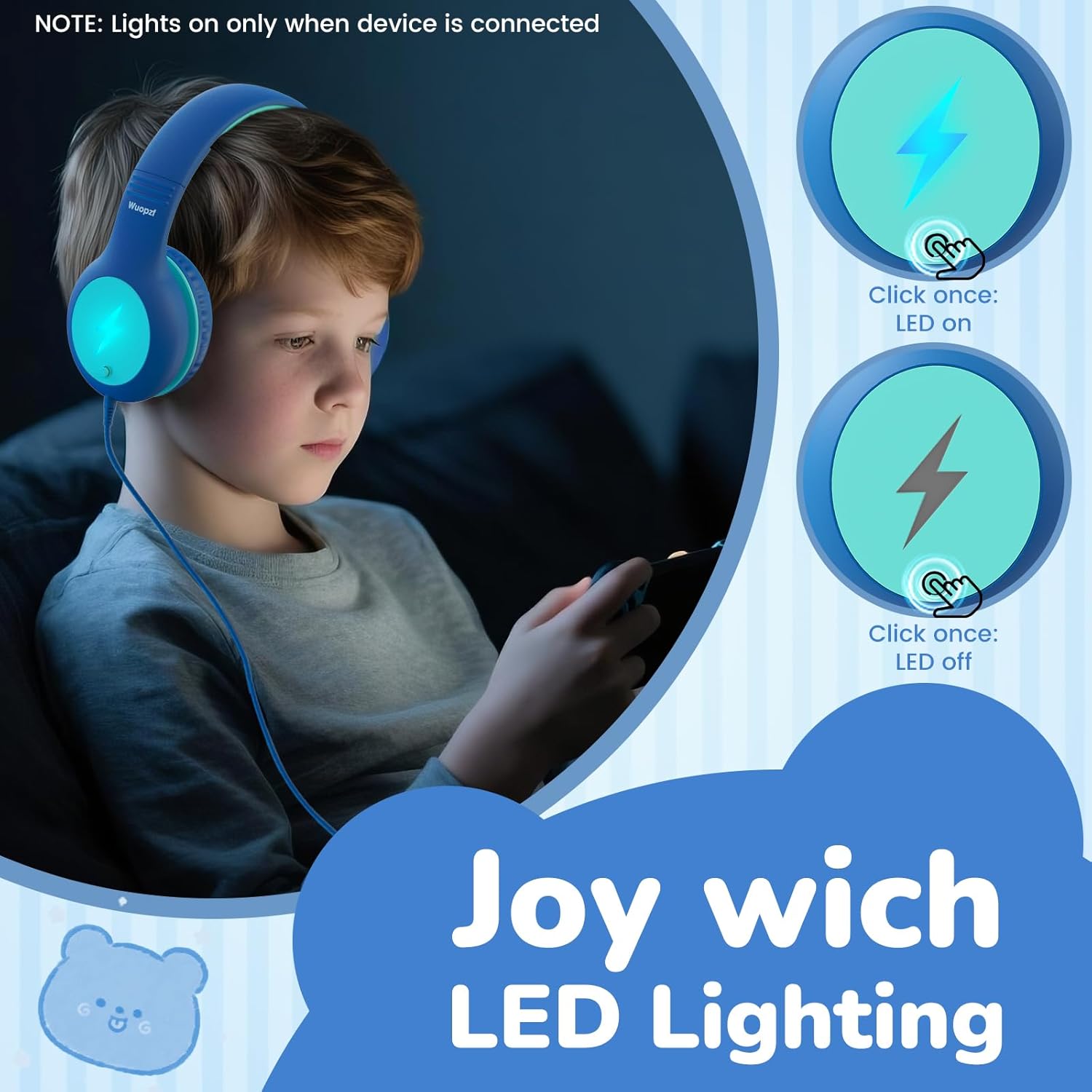 Thumbnail 2 de Wuopzf Kids USB-C Headphones for School (LED Lights, Volume Limiter & Microphone) — Wired Over-Ear
