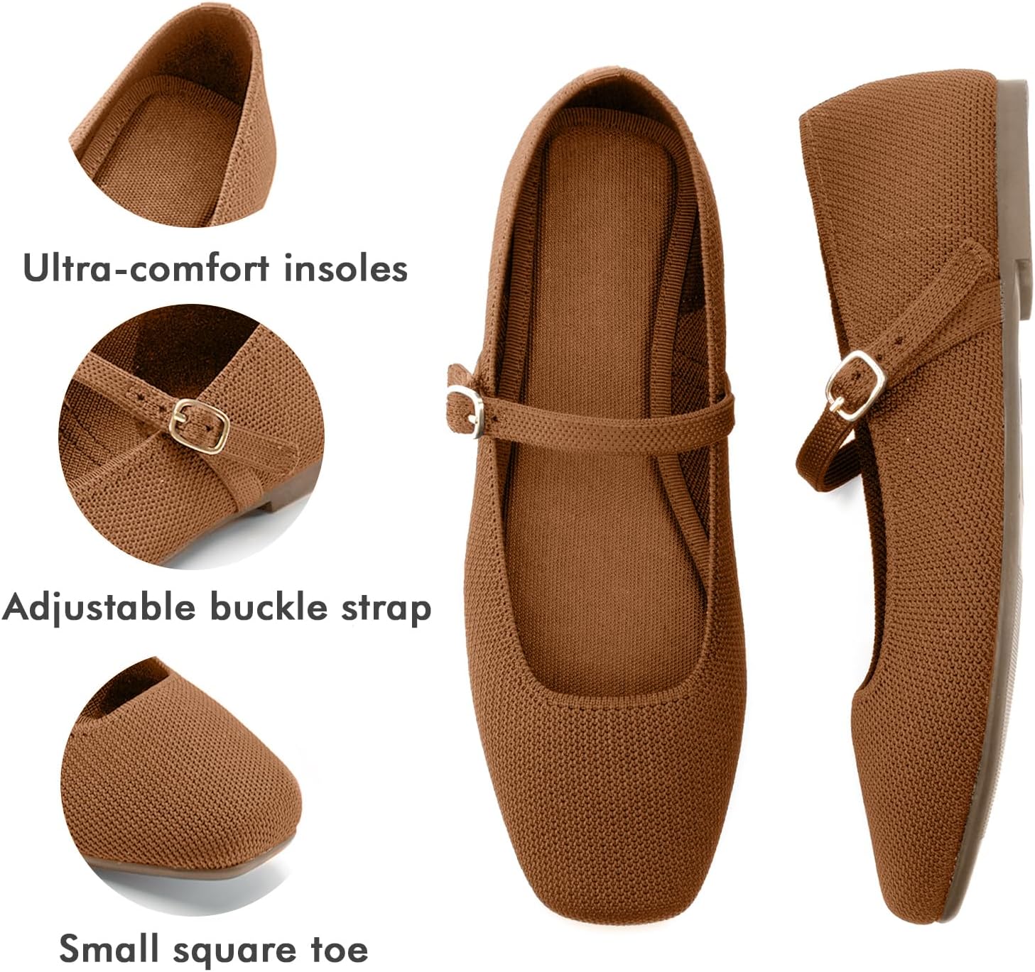 Detalle 2 de Soesyi Knit Flats for Women: Square Toe with Adjustable Ankle Strap