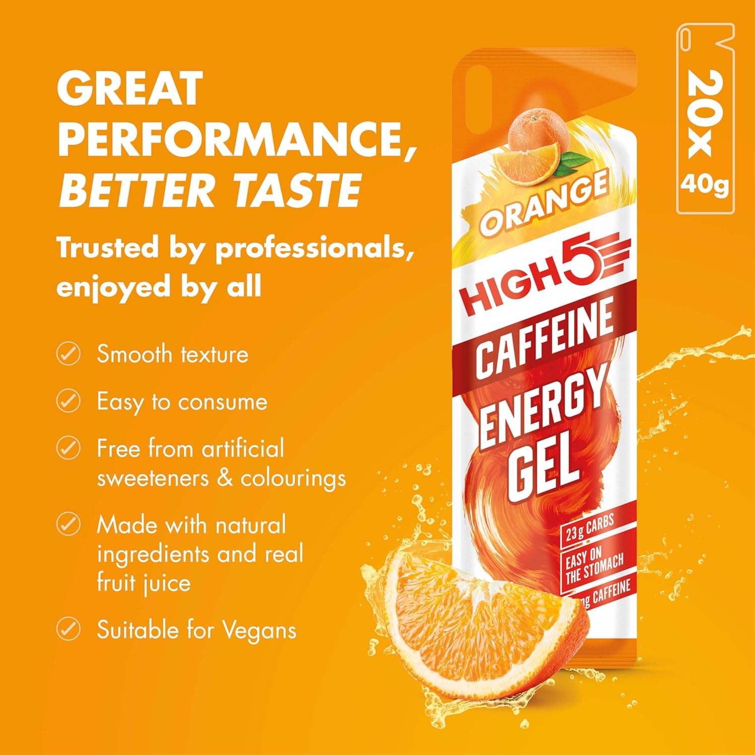 Thumbnail 2 de HIGH5 Caffeine Gels Running – Endurance Energy Gel (Orange) 20 x 40g