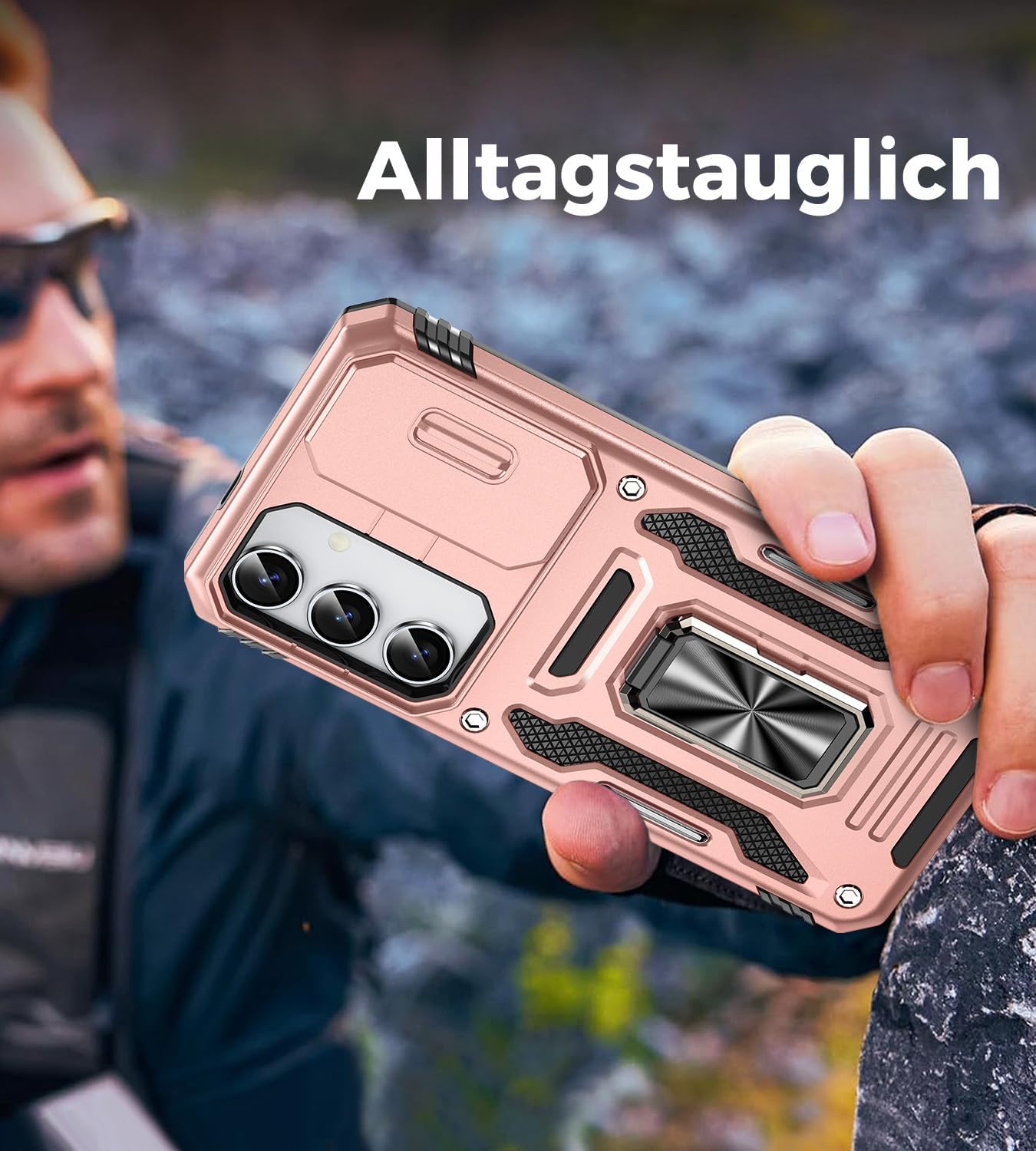 Thumbnail 6 de OLHAOMAO Hülle für Galaxy S23 mit Ständer – Schiebbare Kameraabdeckung, Militärschutz, rosa