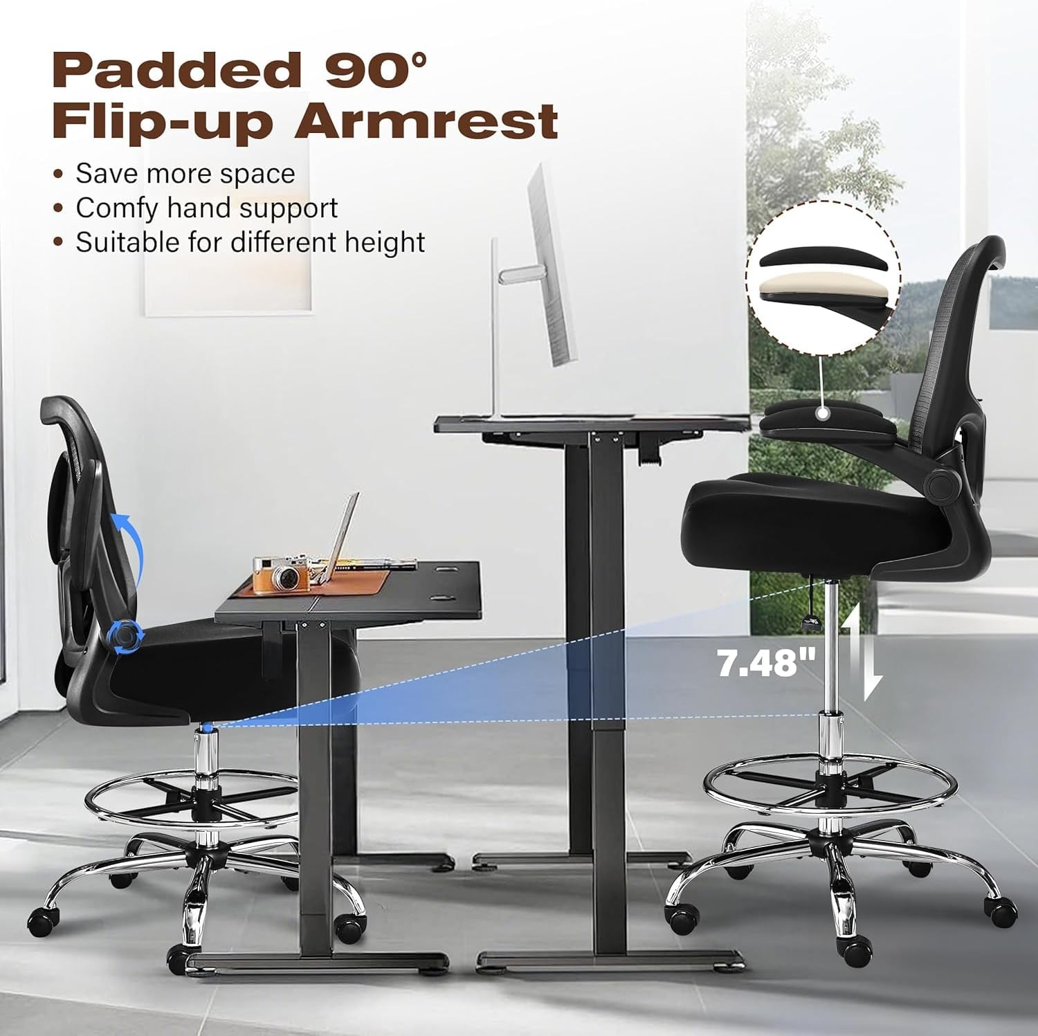 Thumbnail 4 de KWKSV 7047-1 400LBS Drafting Chair with Adjustable Foot Ring