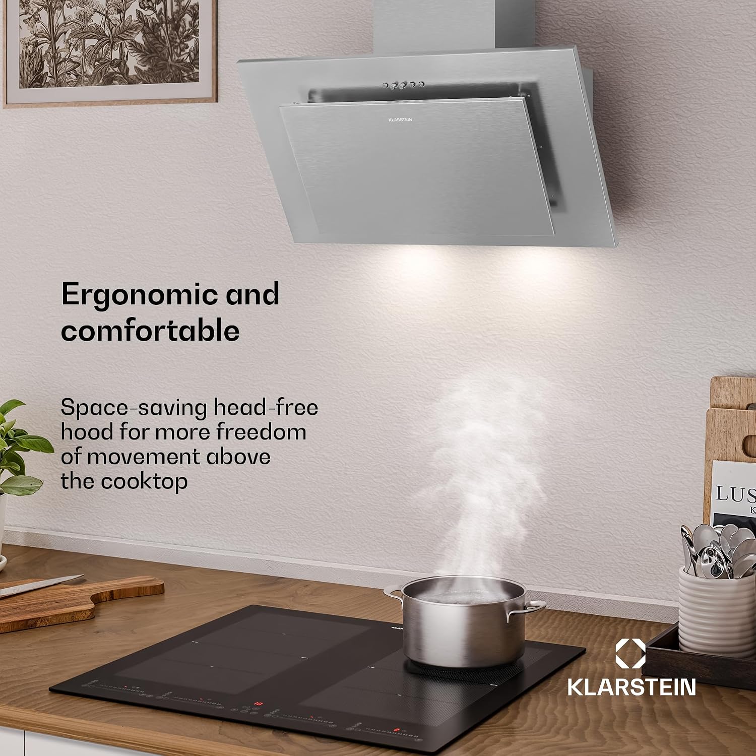 Detalle de Klarstein Athena 60 cm Angled Cooker Hood, Stainless Steel, LED, 3 Speeds