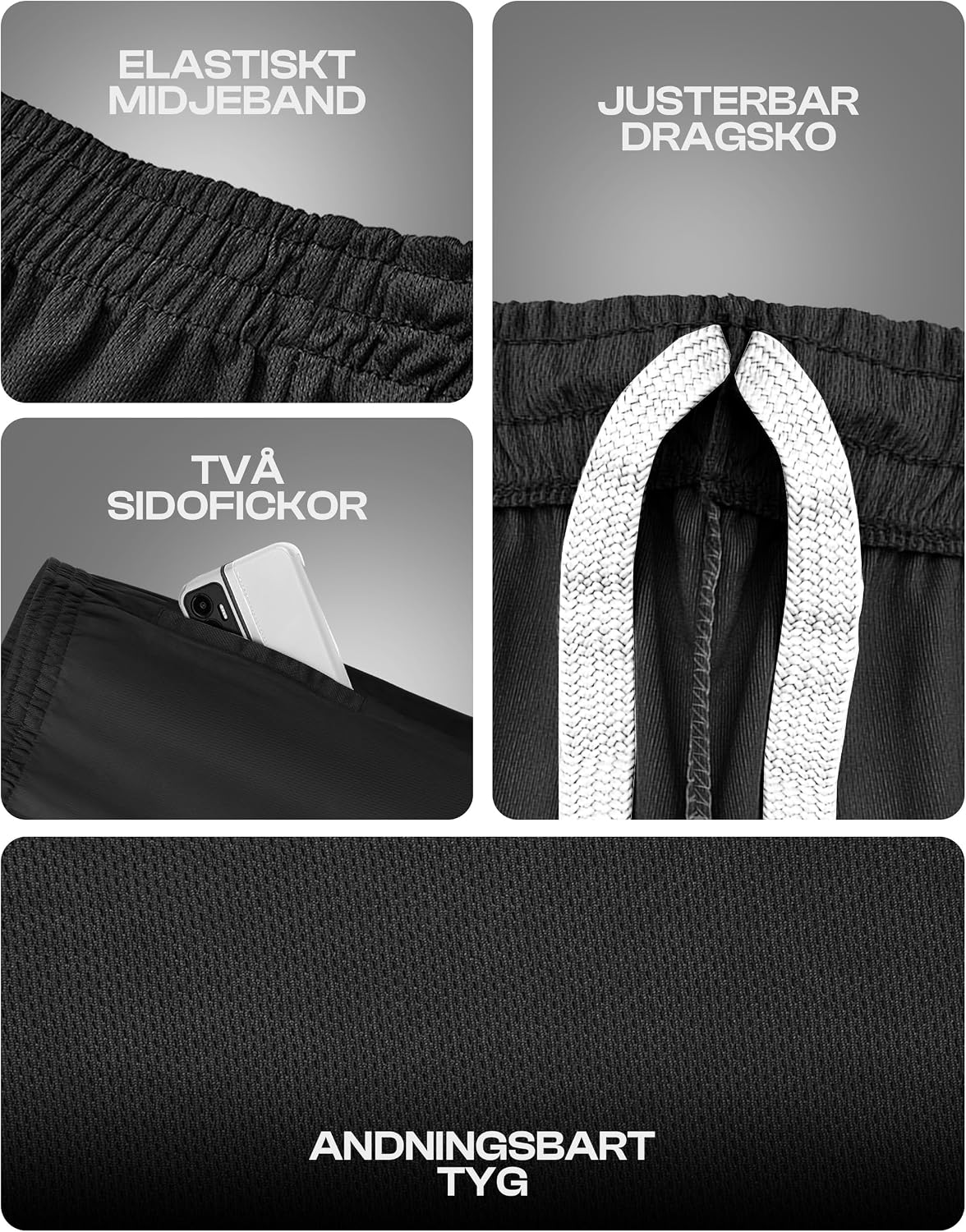 Detalle 2 de NY Threads lätta snabbtorkande sportshorts för män med fickor